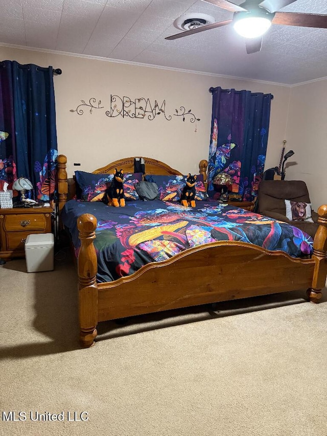 1173 NW Ave, Durant, MS 39063 - bedroom featuring crown molding, carpet, and ceiling fan
