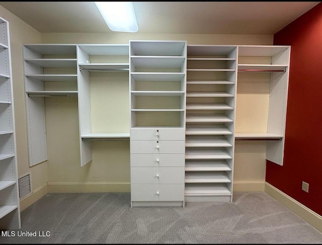 spacious closet featuring carpet and visible vents