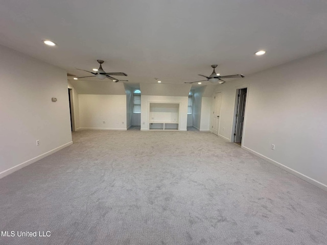 unfurnished living room with baseboards, recessed lighting, and ceiling fan