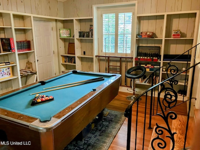 1211 River Rd, Greenwood, MS 38930 - rec room featuring wood finished floors, wood walls, and billiards table
