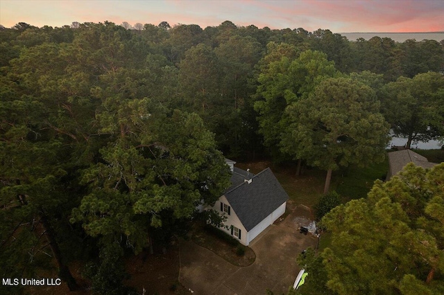 view of aerial view at dusk