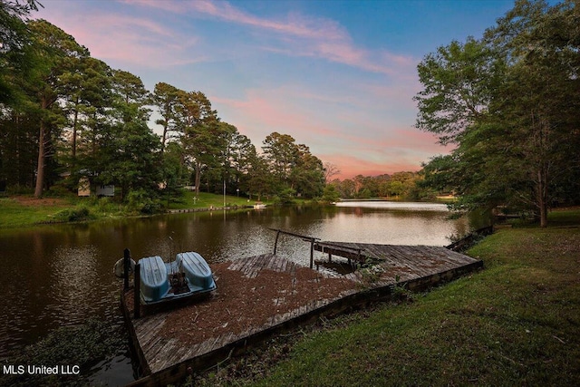 view of dock with a water view