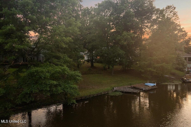 view of dock with a water view