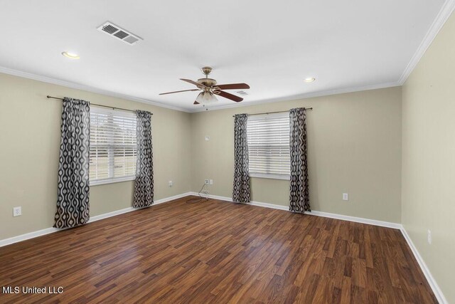 1144 Little Big Mound Rd, Bentonia, MS 39040 - unfurnished room with visible vents, ceiling fan, wood finished floors, and a wealth of natural light