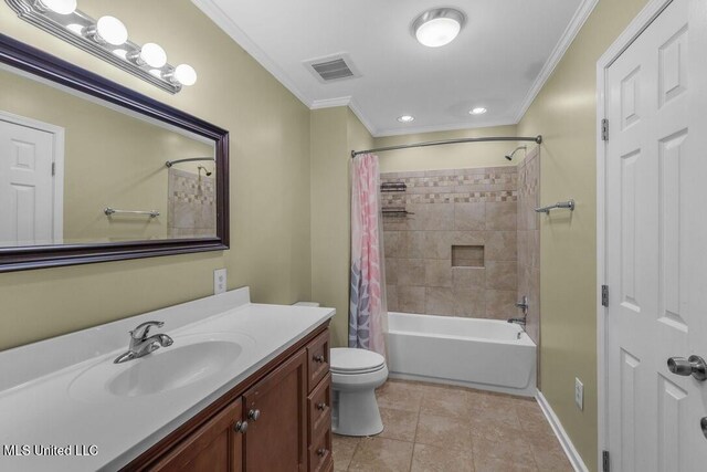 1144 Little Big Mound Rd, Bentonia, MS 39040 - bathroom featuring vanity, visible vents, tile patterned flooring, and crown molding
