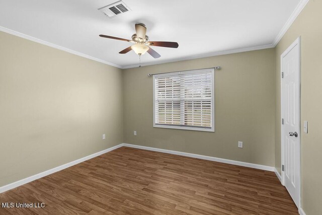 1144 Little Big Mound Rd, Bentonia, MS 39040 - spare room with baseboards, ceiling fan, visible vents, and wood finished floors