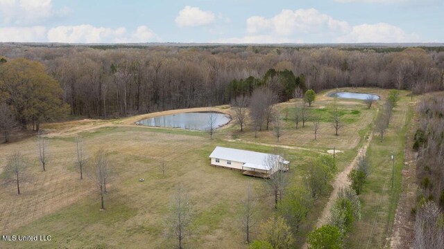 1144 Little Big Mound Rd, Bentonia, MS 39040 - birds eye view of property with a water view, a rural view, and a view of trees