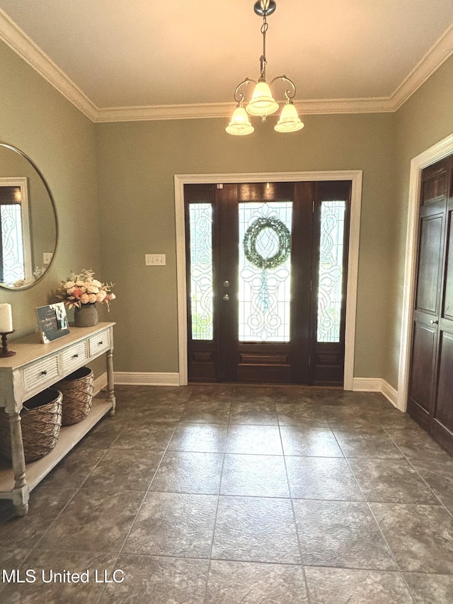 706 Anchor Lake Rd, Carriere, MS 39426 - foyer with crown molding and a chandelier