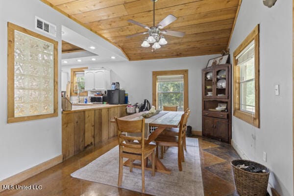 284 Osborn Moody Rd, Poplarville, MS 39470 - dining space with wooden ceiling, baseboards, ceiling fan, and recessed lighting