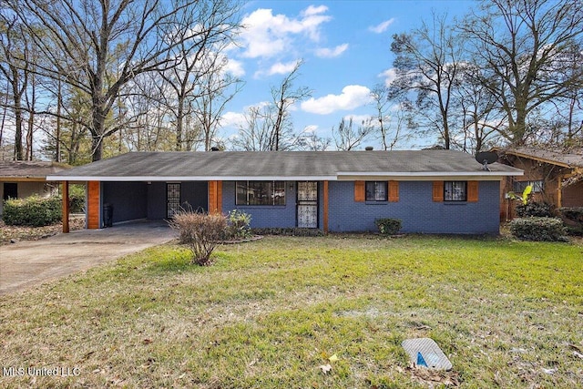 ranch-style home with a front yard and a carport