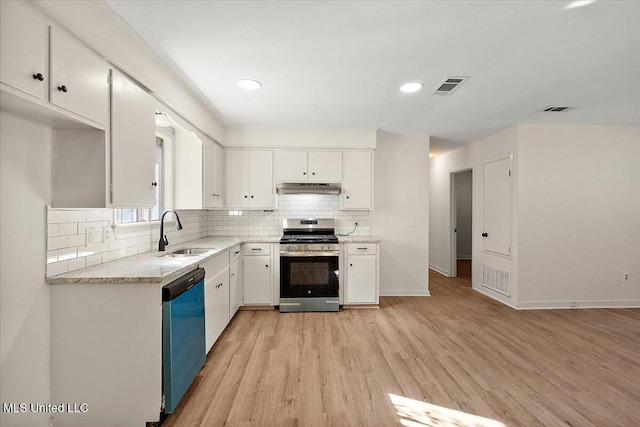 1399 Dorgan St, Jackson, MS 39204 - kitchen featuring white cabinetry, sink, stainless steel appliances, and light hardwood / wood-style floors