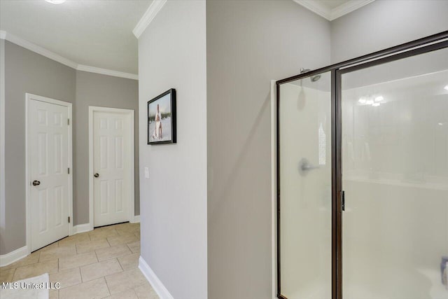 115 Victoria Pl, Brandon, MS 39042 - full bathroom with a shower stall, crown molding, baseboards, and tile patterned flooring