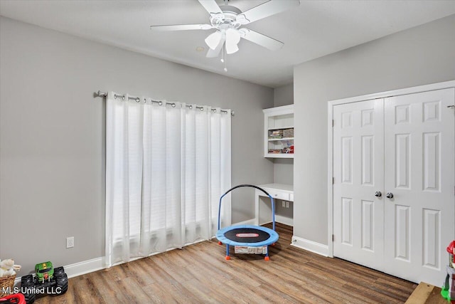115 Victoria Pl, Brandon, MS 39042 - game room featuring wood finished floors, baseboards, and a ceiling fan