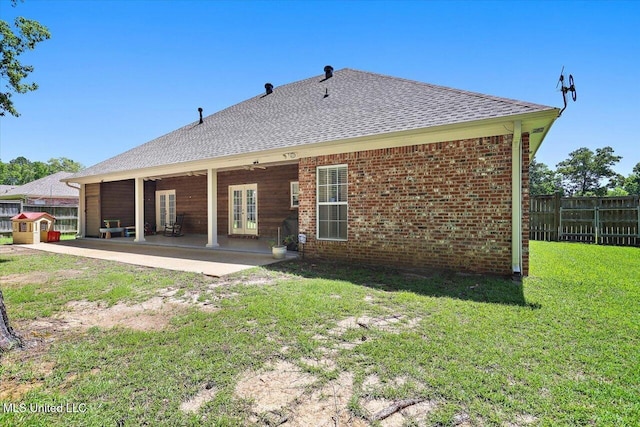 115 Victoria Pl, Brandon, MS 39042 - back of house featuring french doors, a patio area, roof with shingles, and brick siding