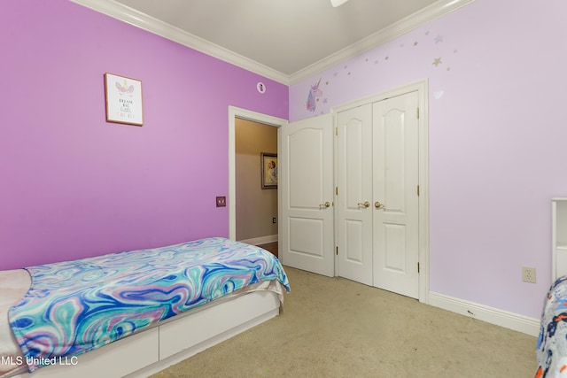 63722 N Diamondhead Dr, Diamondhead, MS 39525 - bedroom with carpet floors, ornamental molding, a closet, and baseboards