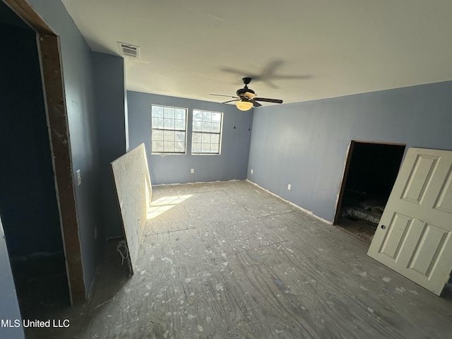 interior space featuring visible vents and ceiling fan