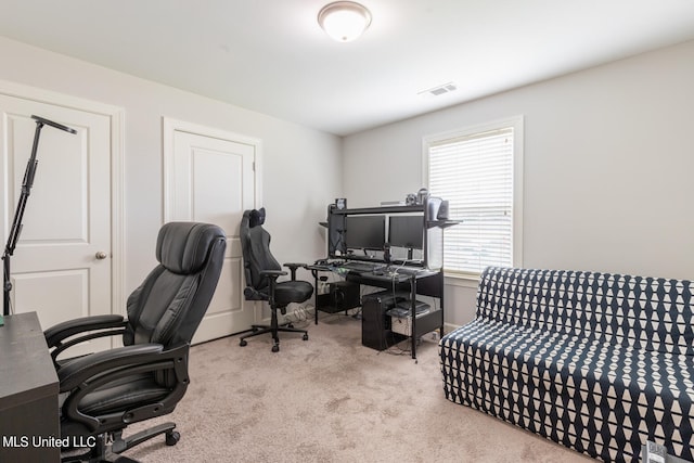 office with light colored carpet