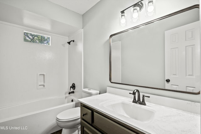 full bathroom with vanity, toilet, and bathtub / shower combination