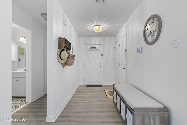 interior space with light hardwood / wood-style floors