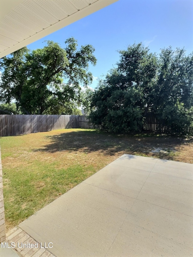 view of yard with fence and a patio area