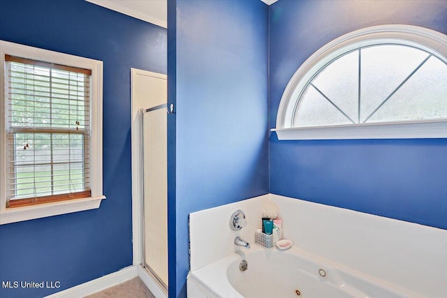 501 Brighton Cir, Brandon, MS 39047 - bathroom featuring a tub with jets and a shower stall