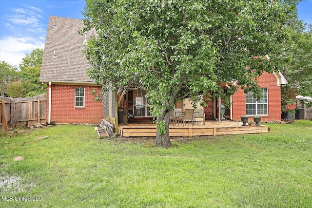 501 Brighton Cir, Brandon, MS 39047 - back of house featuring brick siding, a wooden deck, and roof with shingles