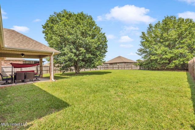 view of yard featuring a fenced backyard and a patio area