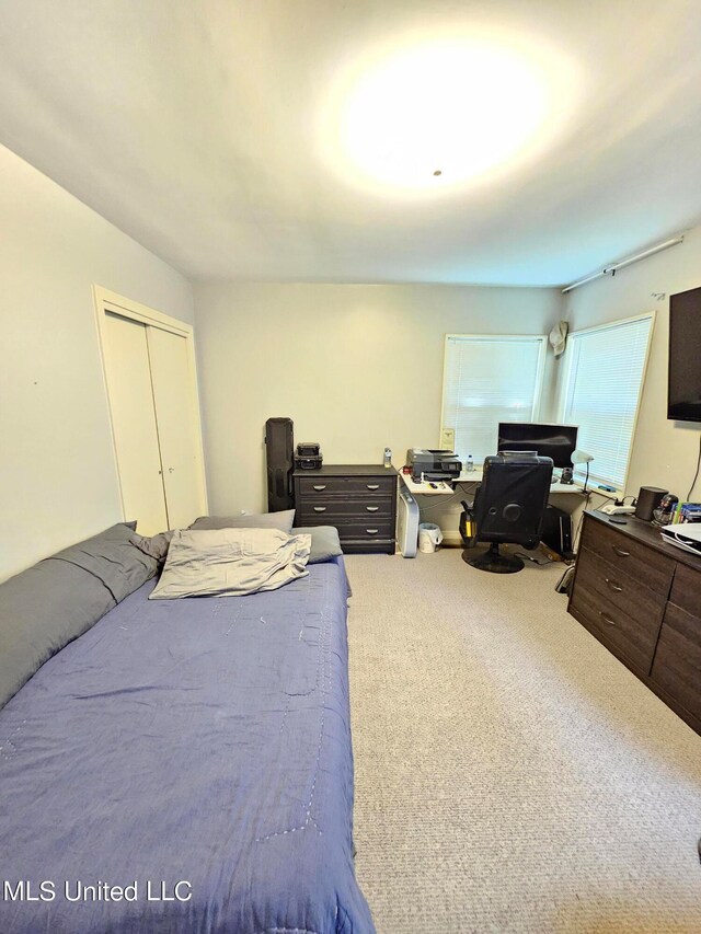 carpeted bedroom with a closet