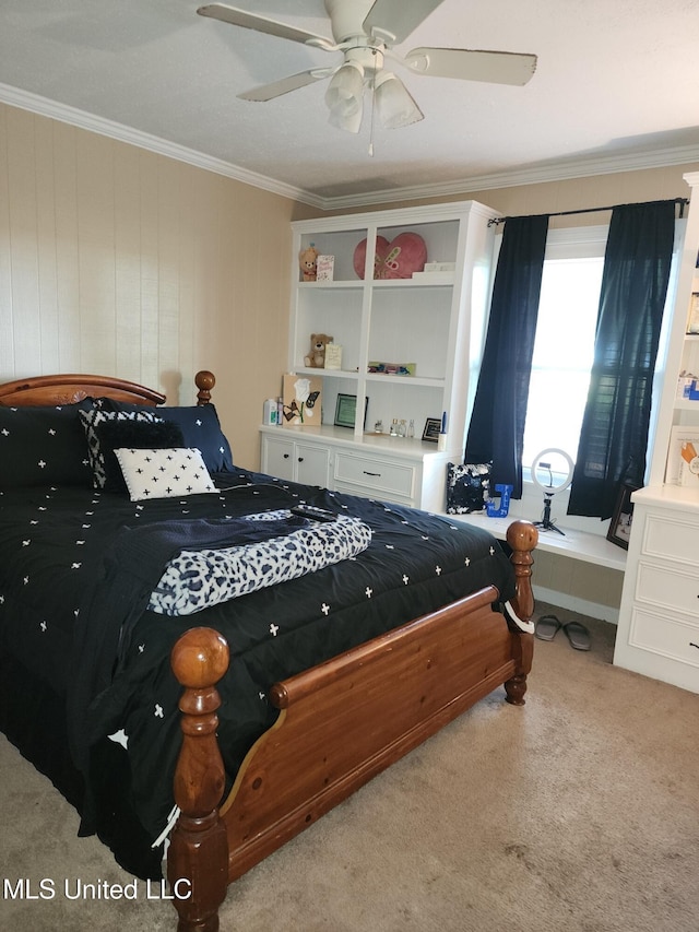1365 Bruister Rd, Tutwiler, MS 38963 - bedroom featuring carpet, ornamental molding, and a ceiling fan