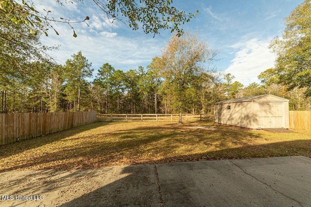 view of yard with a storage unit