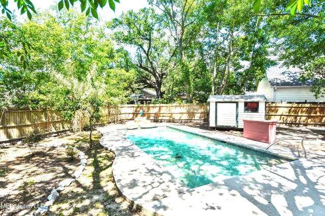 view of pool featuring a storage unit