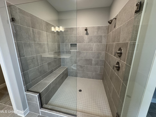 bathroom with a stall shower