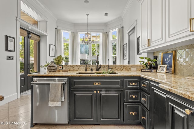 1511 18th Ave, Gulfport, MS 39501 - kitchen featuring stainless steel dishwasher, a sink, white cabinetry, plenty of natural light, and crown molding