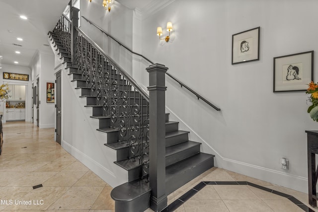 1511 18th Ave, Gulfport, MS 39501 - stairs with crown molding, baseboards, recessed lighting, and tile patterned floors