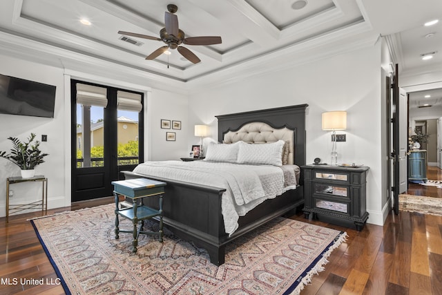 1511 18th Ave, Gulfport, MS 39501 - bedroom featuring access to outside, dark wood-style flooring, crown molding, baseboards, and ceiling fan