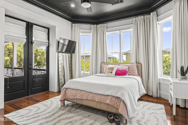 1511 18th Ave, Gulfport, MS 39501 - bedroom with access to outside, multiple windows, french doors, crown molding, and wood finished floors