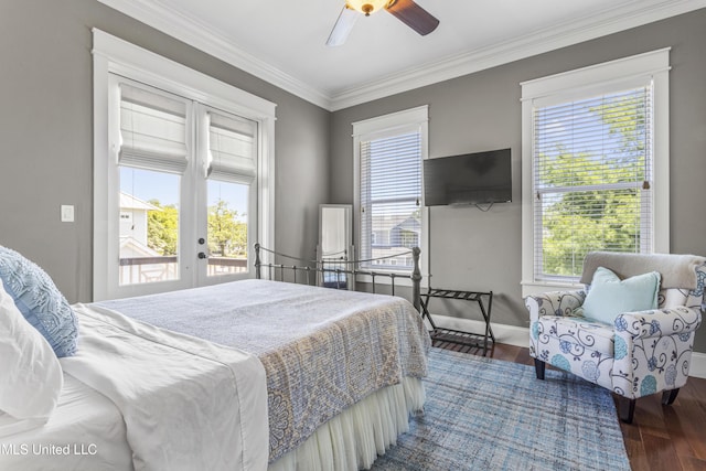 1511 18th Ave, Gulfport, MS 39501 - bedroom featuring access to outside, multiple windows, french doors, ornamental molding, and wood finished floors