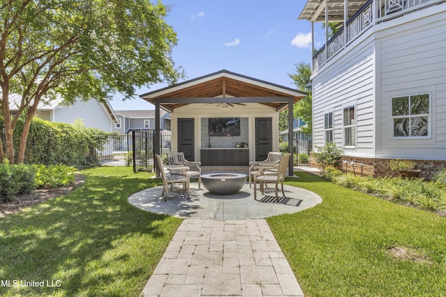1511 18th Ave, Gulfport, MS 39501 - view of patio featuring an outdoor fire pit, a gazebo, and a ceiling fan