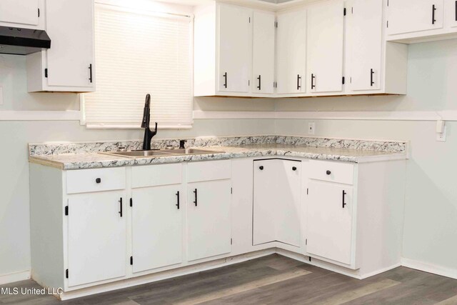 kitchen featuring white cabinets, dark hardwood / wood-style flooring, and sink