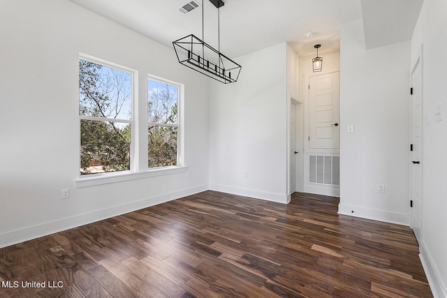 unfurnished dining area with dark wood-type flooring and plenty of natural light