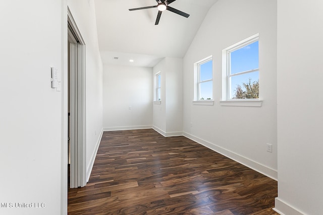 interior space featuring dark wood-type flooring and vaulted ceiling