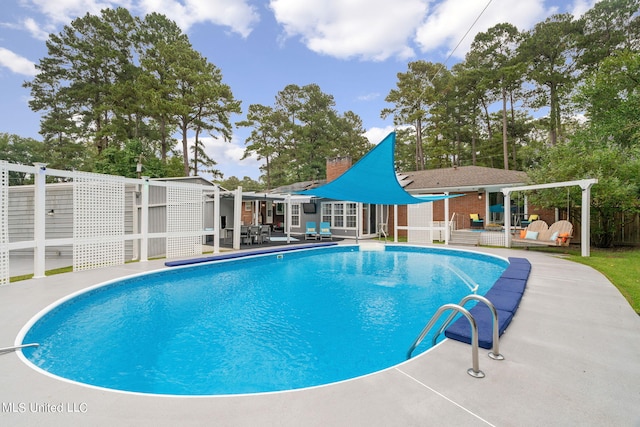 view of swimming pool with a patio