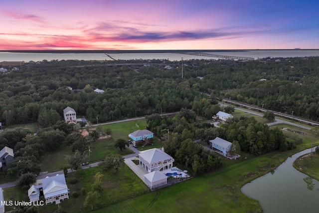 14 Sherman Ave, Pass Christian, MS 39571 - aerial view at dusk with a water view and a wooded view