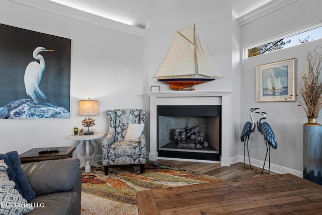 14 Sherman Ave, Pass Christian, MS 39571 - living area featuring a fireplace, ornamental molding, baseboards, and wood finished floors