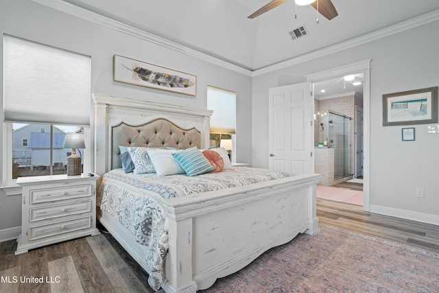 14 Sherman Ave, Pass Christian, MS 39571 - bedroom featuring lofted ceiling, wood finished floors, visible vents, connected bathroom, and baseboards