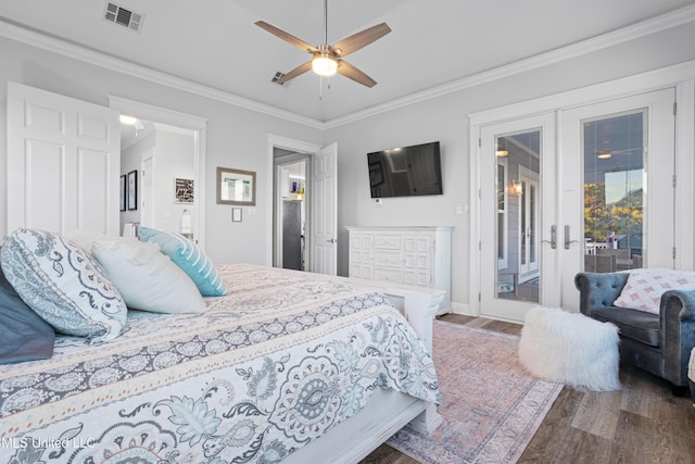 14 Sherman Ave, Pass Christian, MS 39571 - bedroom with french doors, wood finished floors, ornamental molding, visible vents, and access to exterior