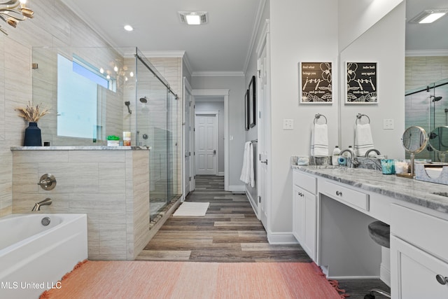 14 Sherman Ave, Pass Christian, MS 39571 - bathroom featuring crown molding, a shower stall, visible vents, and vanity