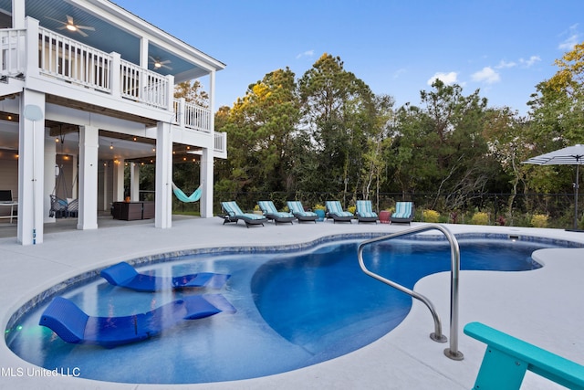 14 Sherman Ave, Pass Christian, MS 39571 - view of pool with fence, a patio, a fenced in pool, a ceiling fan, and an outdoor hangout area