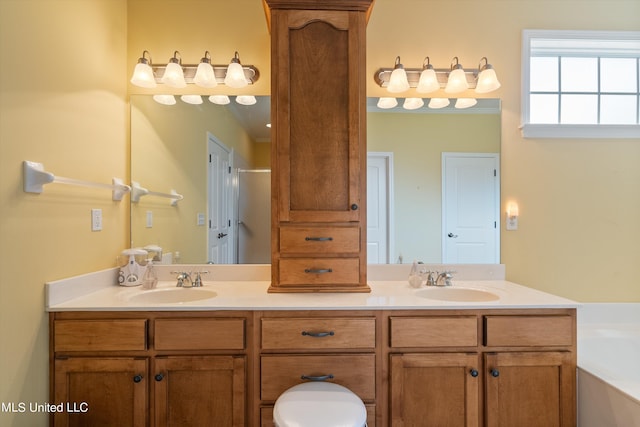 bathroom featuring vanity and a tub to relax in