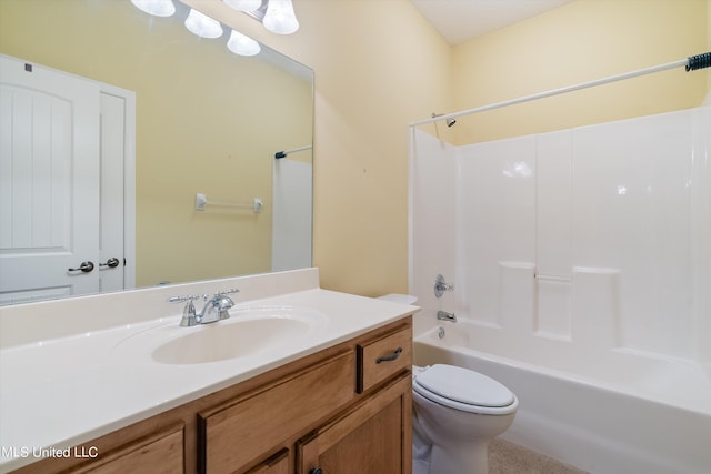 full bathroom featuring toilet, vanity, and shower / bath combination